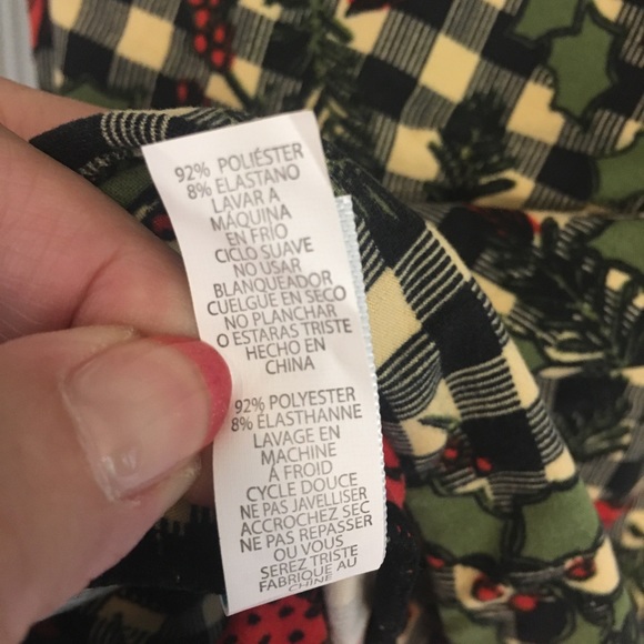 LuLaRoe TC2 Plaid Christmas Cardinal Leggings - Picture 4 of 5